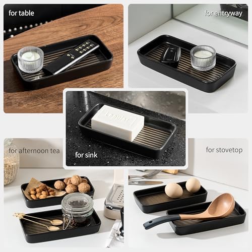 Bathroom Vanity Tray for Countertop,2PC Rectangle Striped Tray,Decorative Bathroom Organizer for Scrubber, Lotion Bottles, Perfume, Jewelry, Candle, Key Trinket Ring(Small,Black) - Image 6