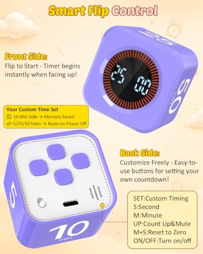 Digital Pomodoro Timer Cube 5/10/25/50min Preset, Silent & Sound Alarm - Image 4