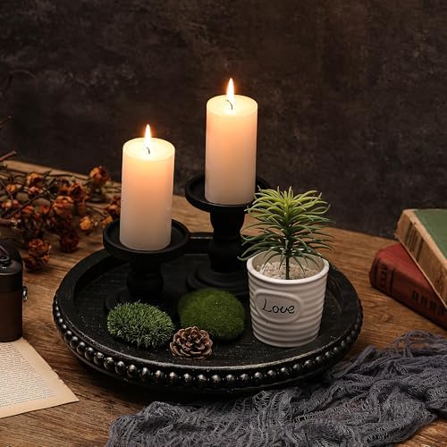 Black Round Wooden Tray for Decor, Rustic Farmhouse Centerpiece - Image 7