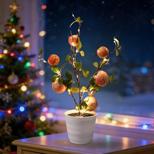 Artificial Apple Tree Lamp Night Light,Apple Lamp for Home Shop Cafe Wedding Decor, Gifts for Women Mom Grandma Girlfriend on Birthday Christmas Valentines Mothers Day by Hibeauti