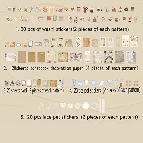 Aldieco 260pcs Vintage Scrapbooking Stickers Pack, DIY Retro Journaling Supplies Stickers kit,Scrapbook Paper Accessories,Coffee Scrap Book Washi Paper Stickers(nuanjushouji) - Image 2
