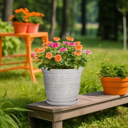 Ceramic Flower Pots - 10 Inch Plant Pot with Drainage Hole and Saucer, Round Planter for Indoor Outdoor, Modern Planters, Large Flower Pot, Home Porch Garden Decor, Plant Lover Gifts, Grey - Image 5