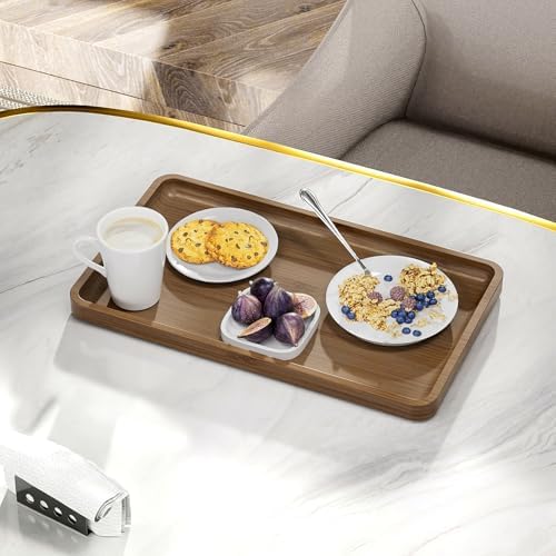 Weenson Bathroom Vanity Tray for Countertop Decor Perfume Makeup Toiletries Toilet Tank, Large Bamboo Kitchen Tray for Spice Salt, Serving Tray for Food Coffee, Nightstand Candle Brown 14.2”x8.3” - Image 6