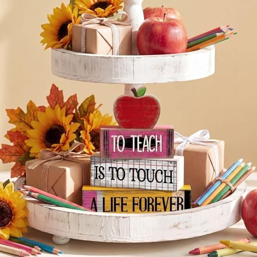 Moucuny 4 Pcs Back to School Table Decorations Retro Red Wooden Apple Decor - Image 6