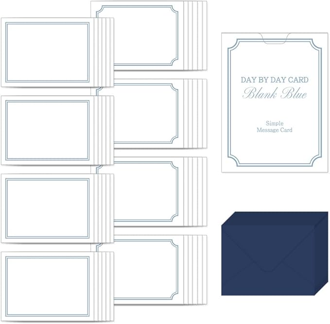 Monolike Day by Day Card, 112 Blank Blue - Mix 48 Mini Single cards, 24 envelopes Package