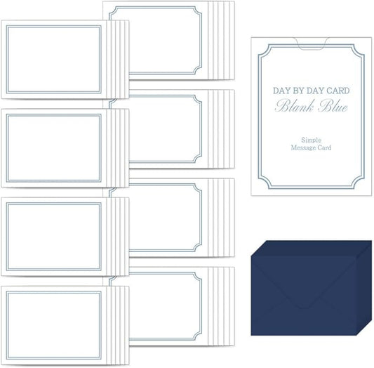 Monolike Day by Day Card, 112 Blank Blue - Mix 48 Mini Single cards, 24 envelopes Package