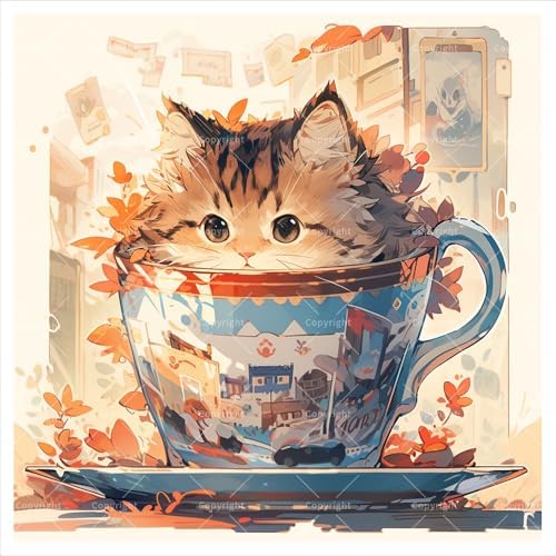 TAOPAOLAB Cute Animals Digital Painting Kit for Adults - DIY Kitten in Teacup Oil Painting on Canvas 7.87×7.87in, Framed Acrylic Paint Kit, Good for Beginners, Home Decor or Gift Artwork by Unknown