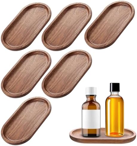 6 Pcs Small Acacia Wood Serving Trays – 7.5” x 4.1” Mini Wooden Platters, Rustic Farmhouse Vanity Organizer for Bathroom Counter, Coffee Bar, Jewelry, Appetizer, Charcuterie Board Set by Unknown