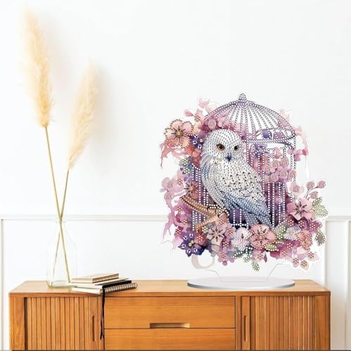 Diamond Painting Kits for Adults Beginners, 5D Full Drill Owl Crystal Art Desktop Ornament, DIY Single Sided Home Office Desk Decor, Creative Craft Gift Set with Tools - Image 4