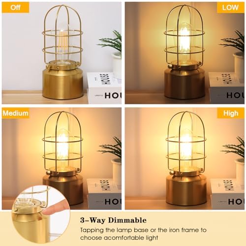 Haian Support Small Touch Gold Table Lamp for Small Spaces - 3 Way Dimmable Industrial Bedside Lamp - Steampunk Antique Nightstand Desk for Bedroom, Living Room (Bulb Included) - Image 6
