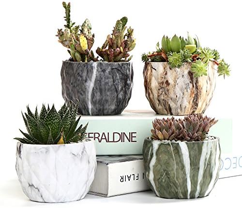 Sun-E Ceramic Succulent Pots, 3.35 Inch Marbled Flower Pots, Set of 4 by SESUN-E