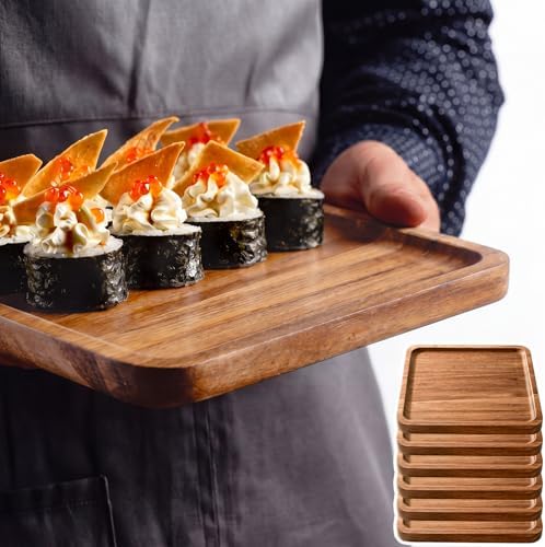Wenqik 18 Pieces Acacia Wood Tray Set 8 x 8 Inch Acacia Square Wood Tray Platters Plates Set for Fruit Cheese Dessert Appetizer Vegetable Charcuterie BBQ Party Weddings Supply - Image 5