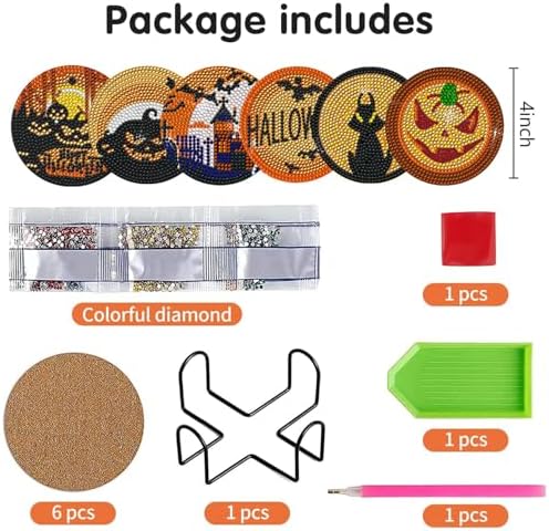DOTSOPS 6 Pcs Halloween Diamond Art Kits for Adults Diamond Art Coasters - Image 2