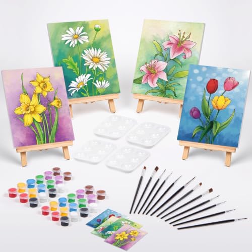 4 Pack Sip and Paint Kit, Pre Drawn Canvas for Painting for Adults Pre Printed Canvas to Paint Party Supplies Girls Night Games Date Night Art Set Flower Theme 12x16 in - Image 2