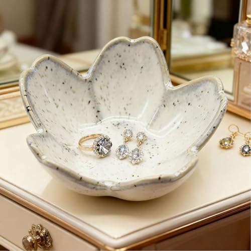 Ring Dish, Ceramic Jewelry Tray, Trinket Holder for Bathroom Nightstand, Small Decorative Bowl (Grey) - Image 3