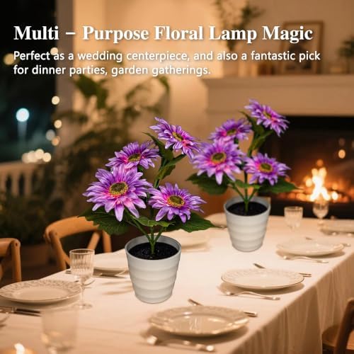 Purple Daisy Flower Table Lamp Decor Gifts for Women Birthday Christmas - Image 2