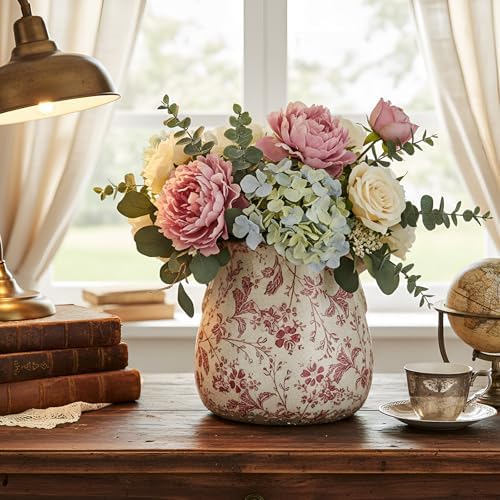 Ceramic Scroll Planter 6.5 Inch, Pink Floral - Image 4