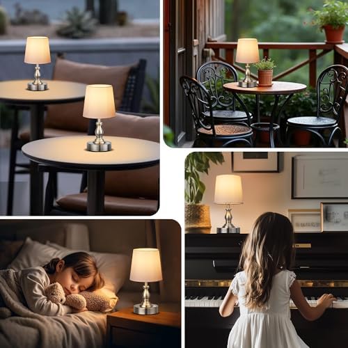 PARTPHONER Mini Cordless LED Table Lamp, 5200mAh Rechargeable Battery Operated Lamp, 3-Level Brightness, Touch Dimmable Desk Lamp, Bedside Night Light for Patio Camping Restaurant Home, Brushed Nickel - Image 7