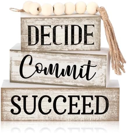 Moucuny 4 Pcs Rustic Wooden Office Shelf Decor Block Signs Farmhouse by Moucuny