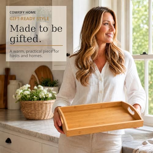 Comfify Bamboo Serving Trays – Set of 3 Ottoman Trays for Food, Entertaining, and Decor – Minimalist Design - Image 3