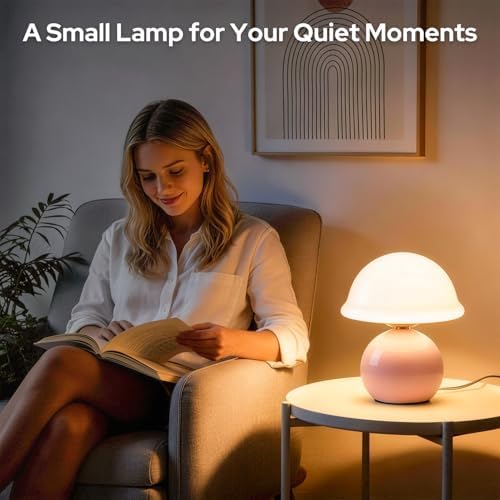 Glass Mushroom Lamp, Dimmable Bedside Table Lamp (Pink) - Image 5