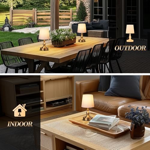 PARTPHONER Mini Cordless LED Table Lamp, 5200mAh Rechargeable Battery Operated Lamp, 3-Level Brightness, Touch Dimmable Desk Lamp, Bedside Night Light for Patio Camping Restaurant Home, Antique Brass - Image 6