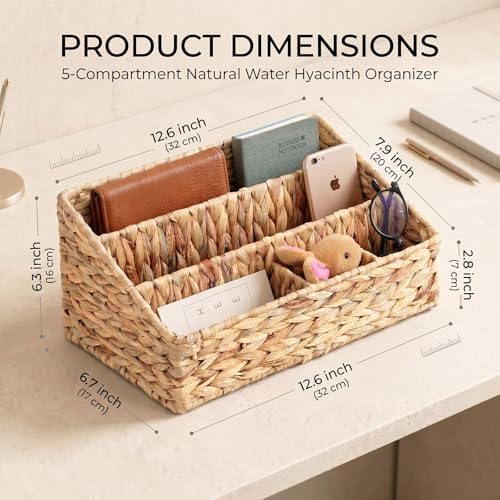 Desk Organizer – Countertop Mail Organizer, Magazine Holder, Boho Decor Water Hyacinth Desk Mail Holder for Home Office, Farmhouse, 12.6" L x 6.7" W x 6.3" H - Image 2