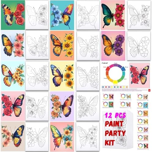 12PCS 8x10IN Pre Drawn Canvas to Paint for Adults Butterfly Paint Party by PAILIM
