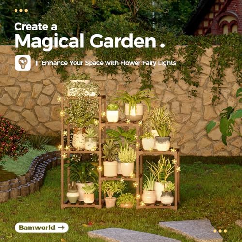 Bamworld Plant Stand Indoor with Flower Fairy Lights Battery Plant Shelf - Image 3