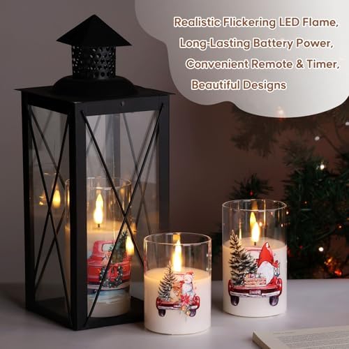 Eywamage Christmas Glass Flameless Candles with Remote, Flickering LED Pillar Candles Holiday Table Decor Gift Set of 3 - Image 4