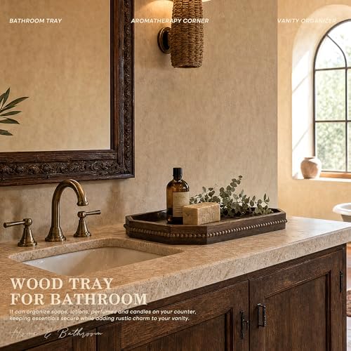EOSAHR Pine Wood Decorative Tray: Serving Tray for Farmhouse Decor, Brown - Image 4