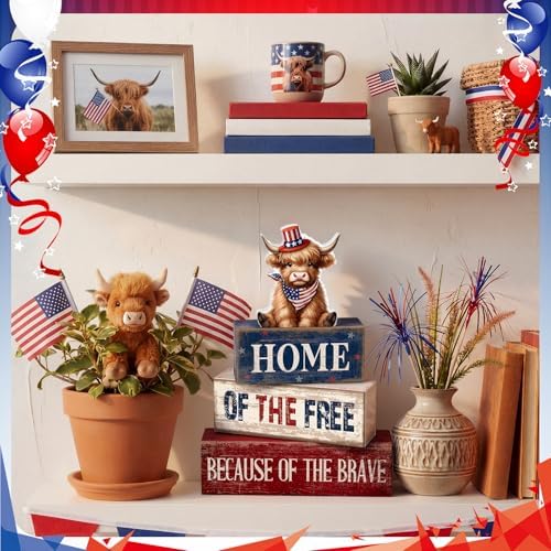 Moucuny 4 Pcs 4th of July Wooden Signs Patriotic Tiered Tray Decor - Image 4