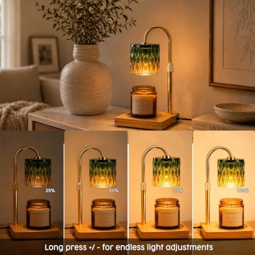 TOACSUCP Candle Warmer Lamp with 3 Bulbs, Adjustable Height Dimmable Candle Warmer with Timer, Compatible with Large Jar Candles, Candle Lamp with Charming Gift Box Ribbon for Her/Him (Green Orange) - Image 3