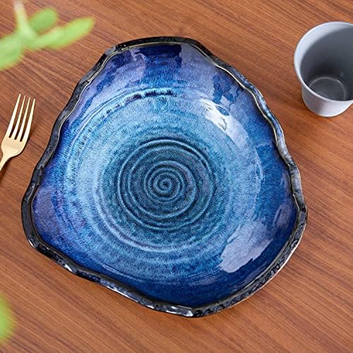 Large Ceramic Decorative Bowl, Blue Reactive Glaze, 12" Dish - Image 3