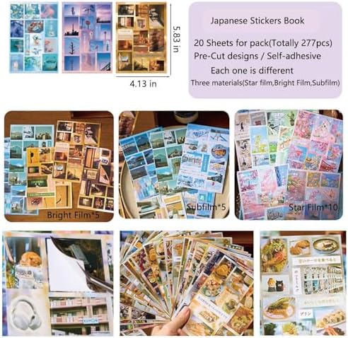 227PCS Japanese Stickers Book Set,20 Sheets Vintage Japanese Scrapbook Food Stickers Book for Journaling Supplies,Scrapbooking,Junk Journal,DIY Craft(Delicious Cruise) - Image 6