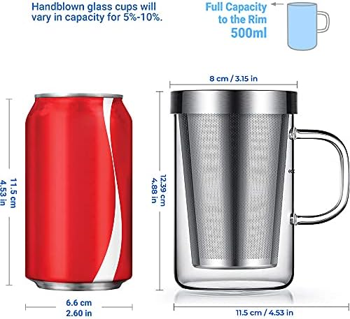 ecooe 16.9oz Glass Tea Cup with Infuser and Lid 430ml(Use Capacity) - Image 2