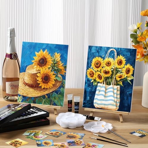 Ctosree 72 Pcs Sunflower Paint and Sip Kit for Adults 8'' x 10'' Pre Drawn Canvas for Painting DIY Pre Printed Canvas for Party Favor Acrylic Painting Kit Wood Easel Brushes Date Night Bulk - Image 2