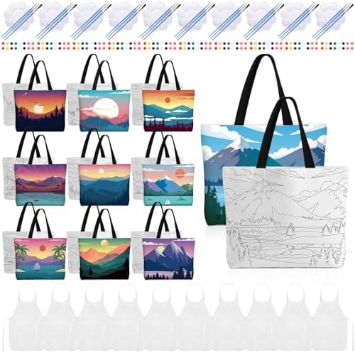 Locmeo 10 Set Paint and Sip Canvas Bags Pre Drawn Kit,Scenery by Locmeo