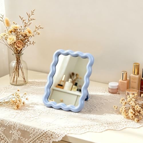 Wave Table Desk Vanity Makeup Mirror Small Make Up Office Mirror Blue - Image 6