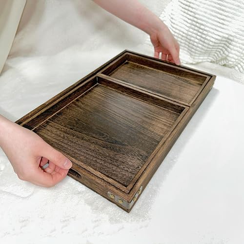 3-Piece Wooden Serving Tray Set for Ottoman,Breakfast in Bed,Coffee Table - Image 4