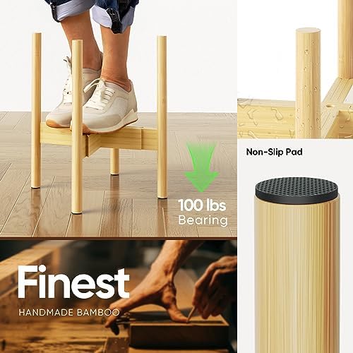 MUDEELA Plant Stand for Indoor, Bamboo Material, Natural, 14.5 Inch Tall - Image 4