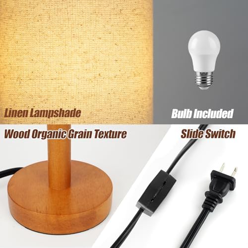 LALISU Small Table Lamp，Nightstand Lamp Wood Base Bedside Lamp Plug in - Image 4