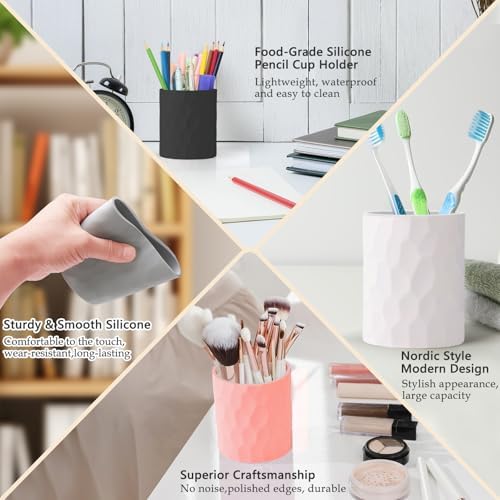 Pencil Pen Holders For Desk, Nordic Style Sturdy Silicone Pen Organizer, Makeup Art Supply Cup holder, Cute Desk 0rganizer Accessories Decor For Office, School ,Home, Medium-sized(Grey) - Image 4