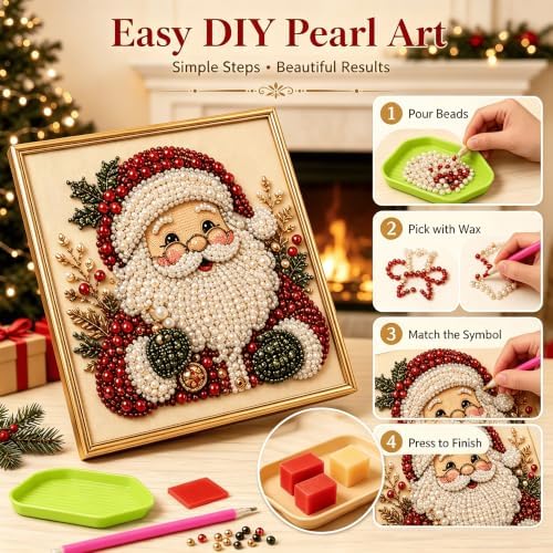 Oanruyan Christmas Pearl Diamond Painting Art Kit with Frame, DIY Pearl Beads Art Craft Kit for Adults Beginner, Gemstone Diamond Dots Beads for Home Decor Wall Art, Party Gift (Christmas Tree) - Image 6