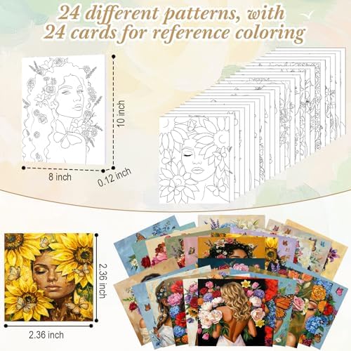 Sherr 24 Pcs Pre Drawn Canvas for Adult, Flower Maiden, 8 x 10 Inch - Image 3