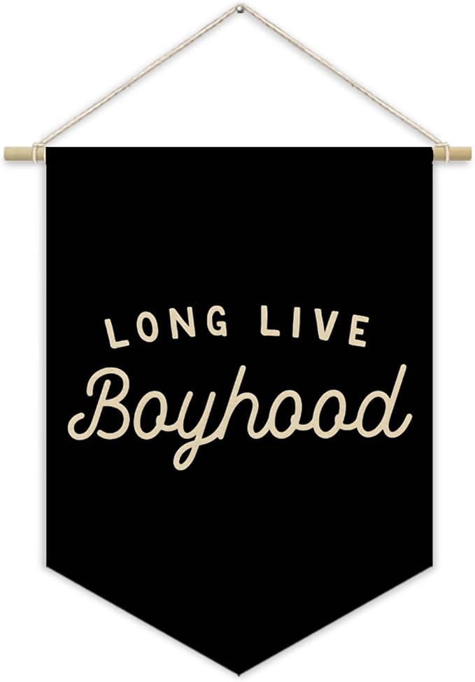 Boy Room Decor,Long Live Boyhood Black Canvas Banner Nursery Playroom Wall Decor for Boys Bedroom Toddler Decorations Teen Boy Room Decor,Playroom Decor Wall Hanging Flag 15x11 Inch