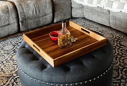 Serving Tray with Handles, 20 Inch Large Square Ottoman Tray Acacia Wood Decorative Tray for Living Room, Ottoman Coffee Table, Kitchen, Appetizers, Breakfast, Patio, Party - Image 5