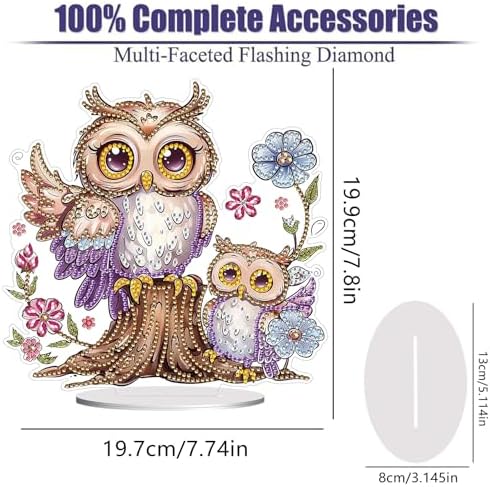 Diamond Painting Kits for Adults Beginners, 5D Full Drill Owl Crystal Art Desktop Ornament, DIY Single Sided Home Office Desk Decor, Creative Craft Gift Set with Tools - Image 2