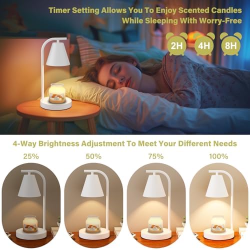 White Candle Warmer with Timer - Electric Candle Lamp for Scented Wax with 2 Bulbs - House Warming Gifts for Women - Image 3