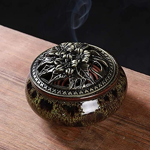 Incense Burner with Calabash Incense Stick Holder - Porcelain Charcoal Censer for Use with Resin Granular Powder Cone or Coil Incense (Fambe Green) - Image 3